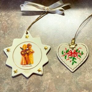 Two Porcelain Ornaments- Lenox Holiday Heart and Hummel Angels
